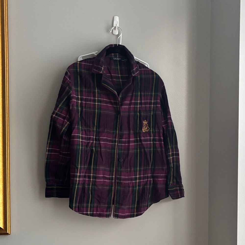 RL Purple Plaid Pajama Button-Up Shirt and Pants